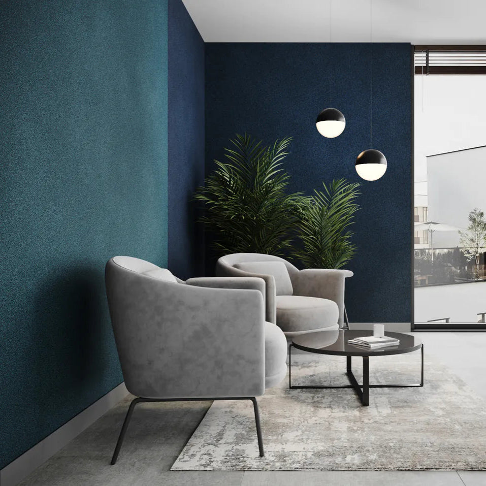Plain Acoustic Wallpaper Wool in blue interior DecorMania UK